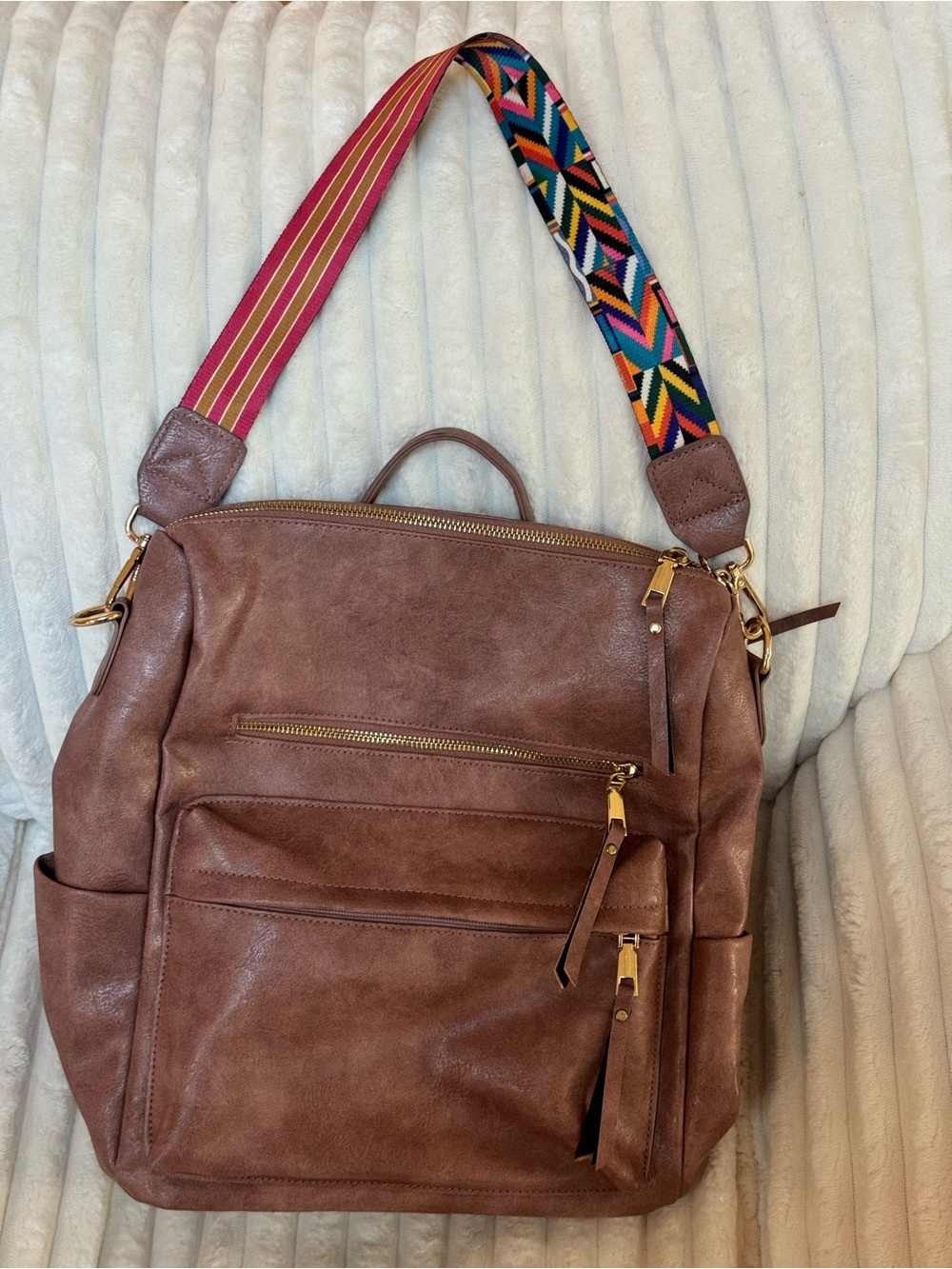 Classic Brown Leatherette Convertible Women’s Backpack Tote